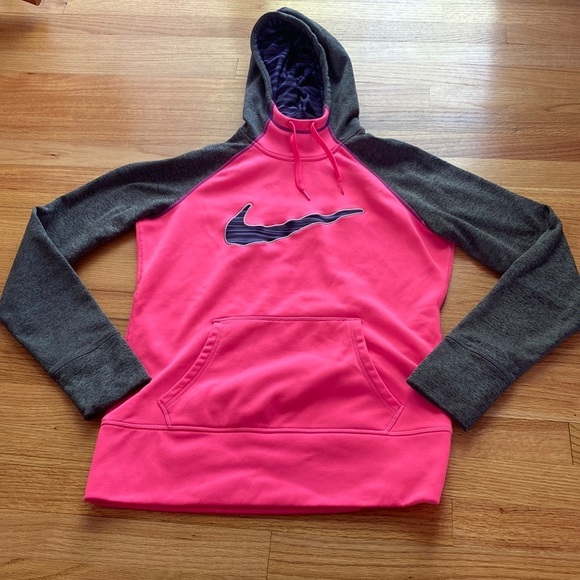 Nike Thermafit‎ Womens Pullover Hooded Sweatshirt Hoodie Hoody Pink Gray - Picture 1 of 9
